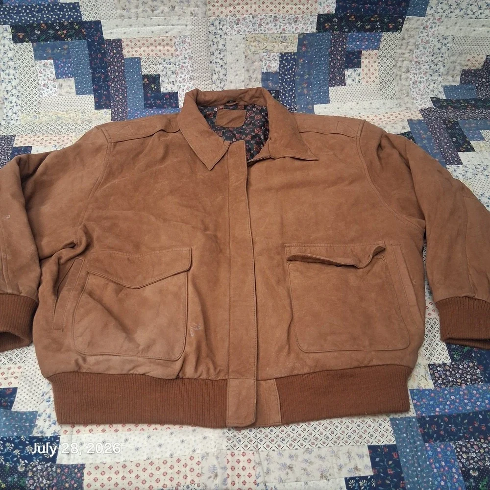Vintage Hunt Club Womens Leather Bomber Jacket Size 2X Brown Soft Lined